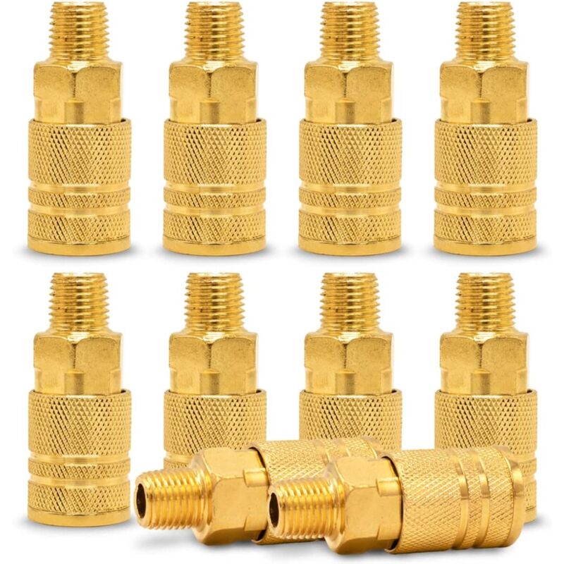 Acoplador de aire macho - Kit de enchufe de acoplador de aire de conexión rápida con rosca NPT de 1/4 pulg. - 10 piezas, kit de accesorios para