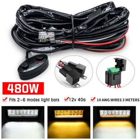 Acouto LED-Beleuchtungs-Kabelbaum-Set, 480W 2-adrig 14 AWG LED-Kabelbaum mit 40A Relais und zwei Steuerschaltern zum Umschalten zwischen verschiedenen Verdrahtungsmodi.