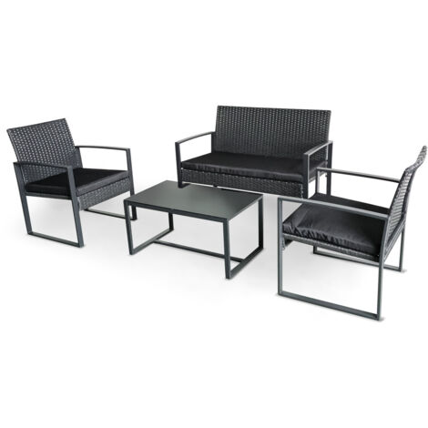 Acqua Chiara - Salon de jardin en métal et polyrattan avec table basse en verre