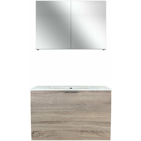 AcquaVapore Badmöbel Set Gently 1 V1 Weiß/Eiche MDF Waschtisch 80cm NEIN ohne LED-Beleuchtung