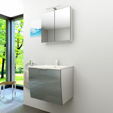 AcquaVapore Badmöbel Set Gently 1 V1 Weiß/Grau MDF Waschtisch 60cm  JA mit 1x 5W LED-Strahler