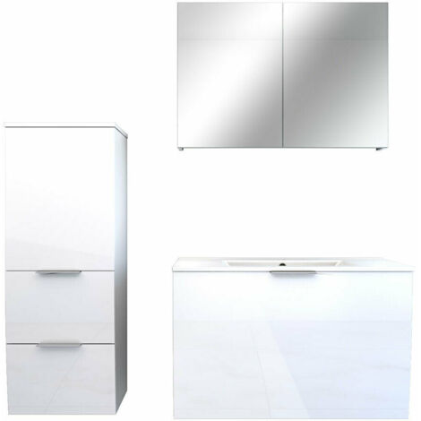 AcquaVapore Badmöbel Set Gently 1 V2 L Weiß MDF Waschtisch 80cm mit 5W LED-Strahler / Energiebox