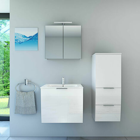 AcquaVapore Badmöbel Set Gently 1 V2 R Weiß MDF Waschtisch 60cm ohne LED Beleuchtung