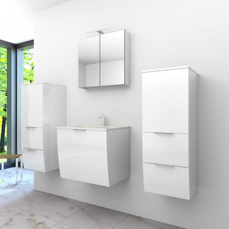 AcquaVapore Badmöbel Set Gently 1 V3 Weiß MDF Waschtisch 60cm ohne LED Beleuchtung