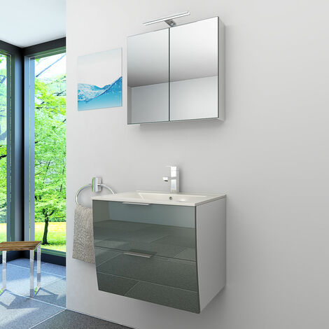 AcquaVapore Badmöbel Set Gently 2 V1 Weiß/Grau MDF Waschtisch 60cm ohne LED Beleuchtung