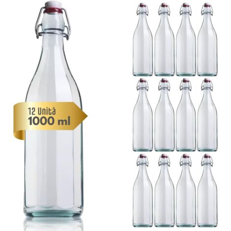 20 Bottiglie Vetro Costolato 1L Con Tappo Ermetico - Design Vintage, Made In Italy - Foto 2