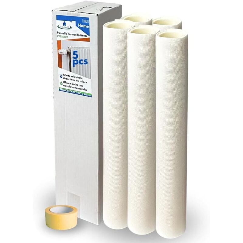 Acquaverde - Lot de 10 Panneaux Réfléchissants Thermiques Aluminisés Blancs pour Radiateurs Thermiques plt 100x70 Cm + Ruban Adhésif Double Face