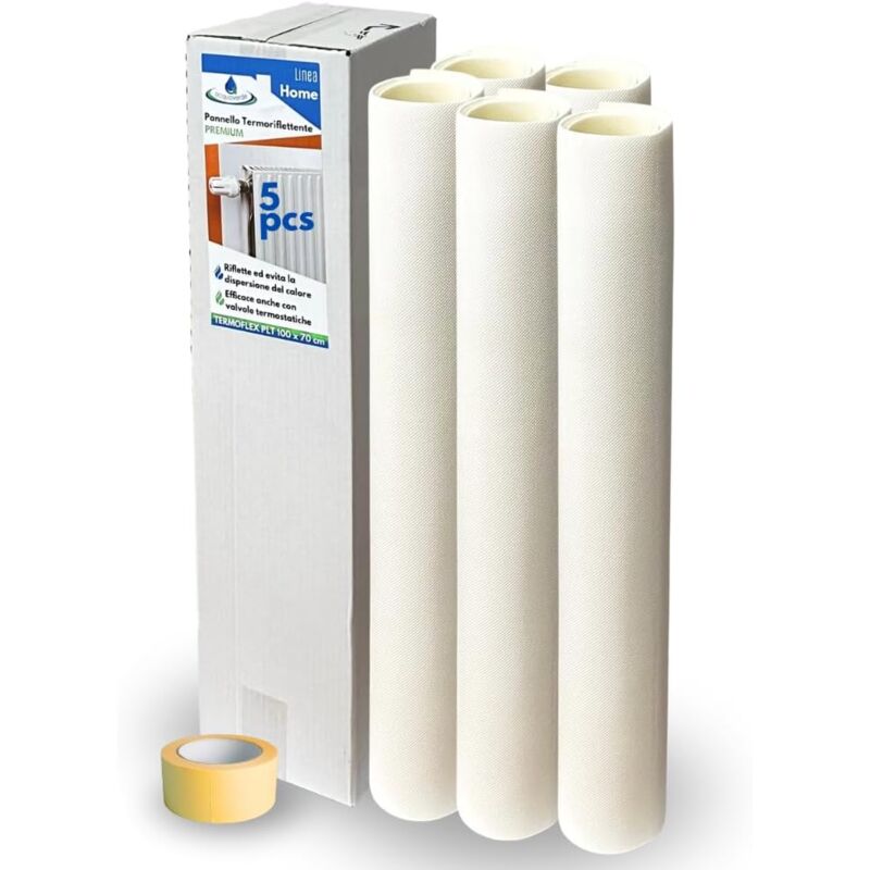 Lot de 5 Panneaux Réfléchissants Thermiques Aluminisés Blancs pour Radiateurs Thermiques plt 100x70 Cm + Ruban Adhésif Double Face Inclus - Acquaverde