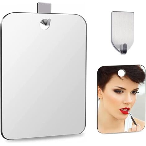 Acrílico Miroir de salle de bain, miroir de maquillage, miroir de maquillage, petit miroir, sans cadre, pour douche, voyage, douche, camping, comprend 1 crochet adhésif