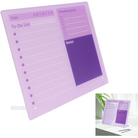 Acryl-Whiteboard-Schreibtischplaner, Kalender, Agenda, To-Do-Liste mit Ständer, lila, 40 x 30 cm, fürs Homeoffice