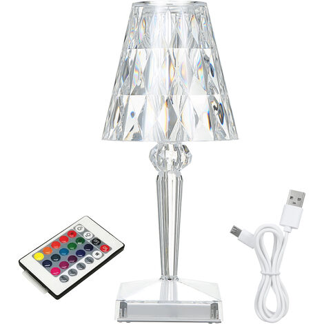 Acrylic Diamond Table Lamp Remote & Touching Control Available 16 Different Lighting Colors with Brightness Adjustable 4 Modes USB Rechargeable Crystal Bedside Night Light Decorative Bedroom Nightstand Lamp,model: USB rechargeable