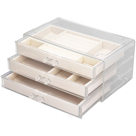 Acrylic Jewelry Organizer Clear Acrylic Beige Drawer Desk Storage Jewelry Box for Stud Earrings Necklace Jewelry