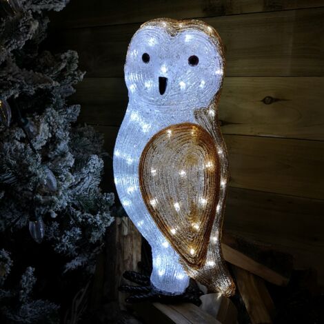 Acrylic Owl Christmas Outdoor Garden Decoration - 56cm - 100 Ice White LED's