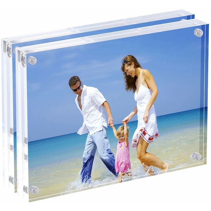 Acrylic Photo Frame, 10 x 15cm Clear Double Sided Block, Magnetic Photo Frame without Desk Frame - Set of 2