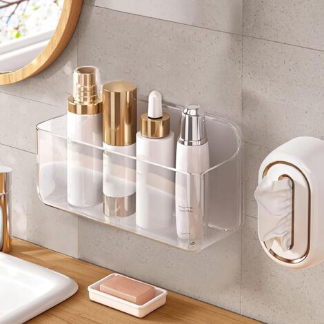 Acrylic Wall Mount Organizer, 10.6"D x 5"W x 6"H, Large Size Adhesive Wall Self, Shower Caddies Organizer, Bathroom Shelves Wall Caddy with Self Adhesive Tape, for Bathroom, Kitchen, Bathtub