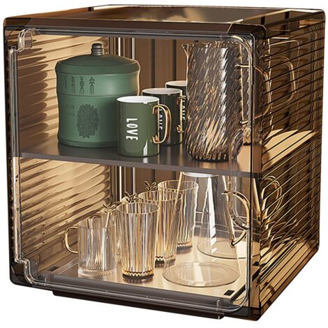 Acrylic Water Bottle Organizer Sturdy Dustproof Easy To Clean Water Bottle Storage Holder for Cabinet Desktop Medium 2 Layer Brown