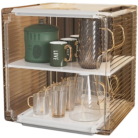 Acrylic Water Bottle Organizer Sturdy Dustproof Easy To Clean Water Bottle Storage Holder for Cabinet Desktop Medium 2 Layer White