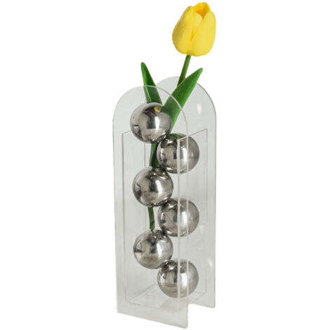 Acrylvase – 22 cm, weiß, mit 6 Edelstahlperlen für moderne Dekoration und als Tischdekoration