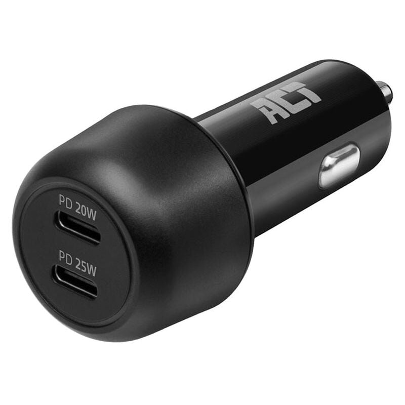 ACT - Chargeur de voiture usb-c, 2 x usb-c, fonction Power Delivery pour voitures et camions, recharge rapide de 2 appareils simultanément, adapté