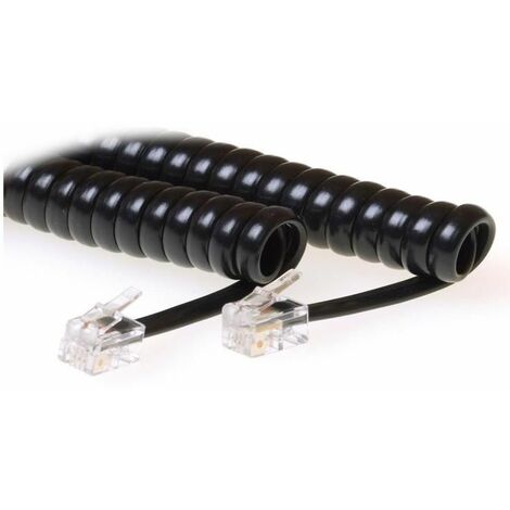 ACT Câble téléphonique à cornet spiralé 1.5 m Noir - Câble téléphonique pour ligne terrestre (1.5 m, RJ-10, RJ-10, Noir, Connecteur mâle/Connecteur mâle)