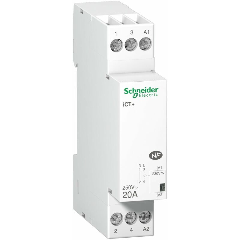 Schneider Electric - Acti9, iCT+, contacteur silencieux 1P 20A 230VCA, livré avec 1 intercalaire - A9C15030