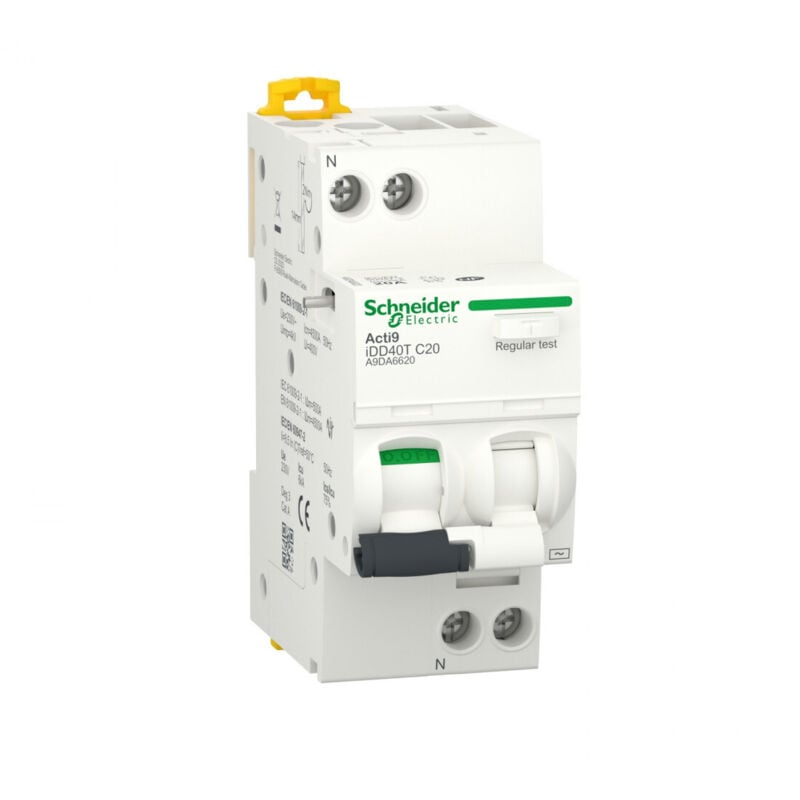 Schneider Electric - Acti9 iDD40T - disjoncteur différentiel - 1P+N c 20A 4500A/6kA 300mA type ac