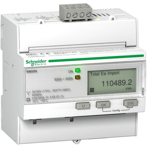 Acti9, iEM Compteur d'énergie iEM3255 TI, Modbus, Multi-tarifs, Alarme kW, MID - A9MEM3255