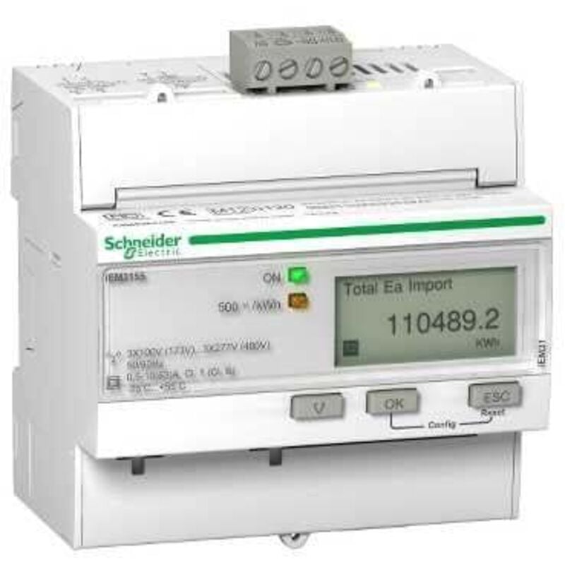 Schneider Electric - Acti9, iEM Compteur d'énergie iEM3155 63A, Modbus, Multi-tarifs, Alarme kW, mid - A9MEM3155