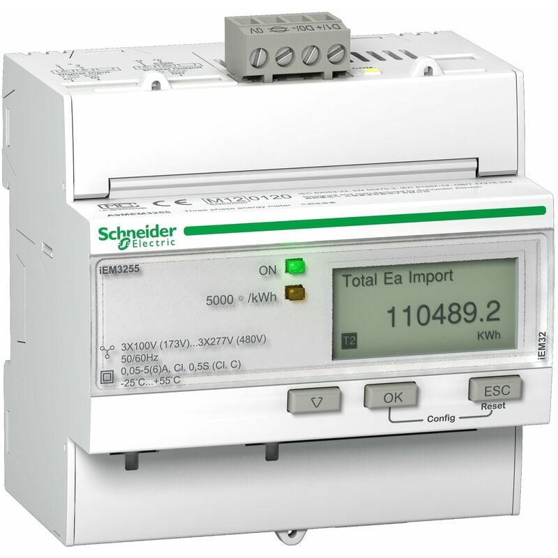 Schneider Electric - Acti9, iEM Compteur d'énergie iEM3255 ti, Modbus, Multi-tarifs, Alarme kW, mid - A9MEM3255