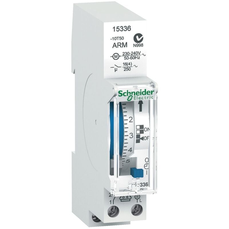 Schneider Electric - 15336 Interrupteur Horaire électromécanique Journalier 24h - 1 Canal - Réserve De Marche 100h - Schneider