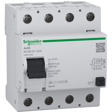 Acti9 RCCB-ID - interrupteur différentiel - 4P - 125A Type B- 30mA - A9R41492