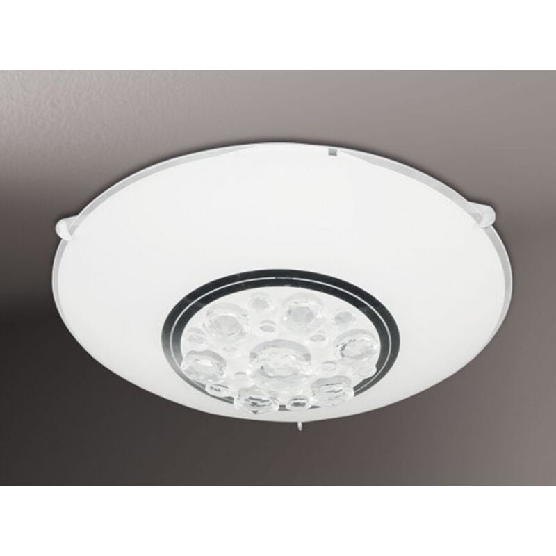 Außergewöhnliche led Deckenleuchte noa, ø 25cm, Glas weiß mit Kristallglas