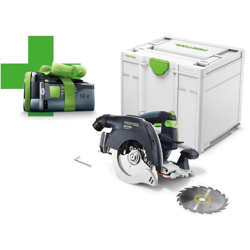 Hkc 55 EB-Basic-5,0 Scie circulaire portative sans fil 18 v 160 mm Brushless ( 577034 ) + 1x batterie 5,0 Ah + Systainer - sans chargeur - Festool