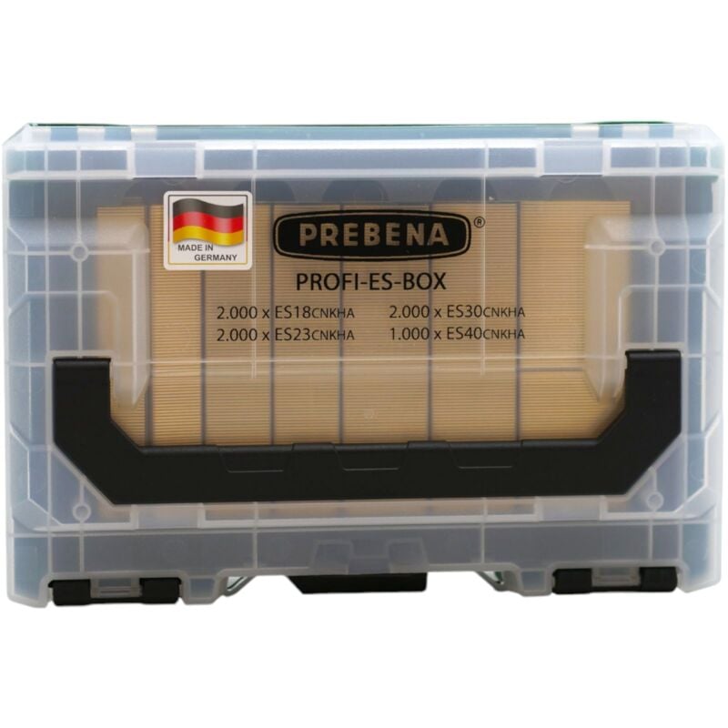 Profi-es-box Agrafes type e 26 / 32 / 40 mm 7000 pcs. en acier zingué résiné - Prebena