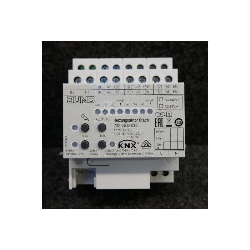 Actionneur de chauffage modulaire 6 voies système bus knx 230V pour pose sur rail din 4 modules Jung