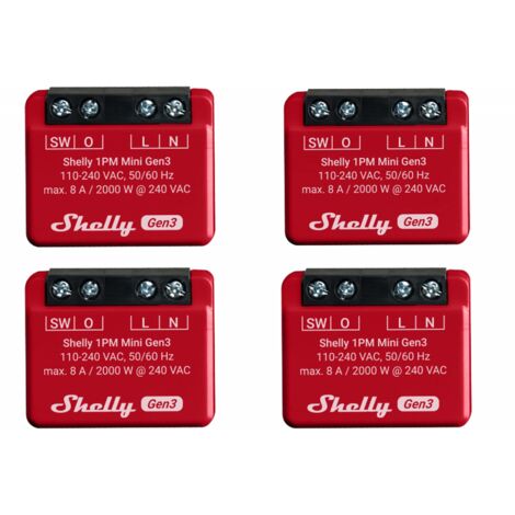 Actionneur Wi-Fi SHELLY 1PM Mini Gen 3, rouge, lot de 4