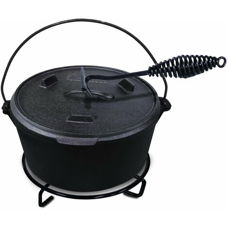 ACTIVA BBQ Dutch Oven Topf ca. 3,5 Liter Ø 25 cm aus schwarzem Gusseisen - inkl. Deckel - mit Henkel
