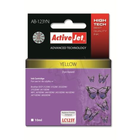 Activejet AB-123YN - Compatible - Encre à pigments - Jaune - Brother - Impression à jet d'encre - 10 ml