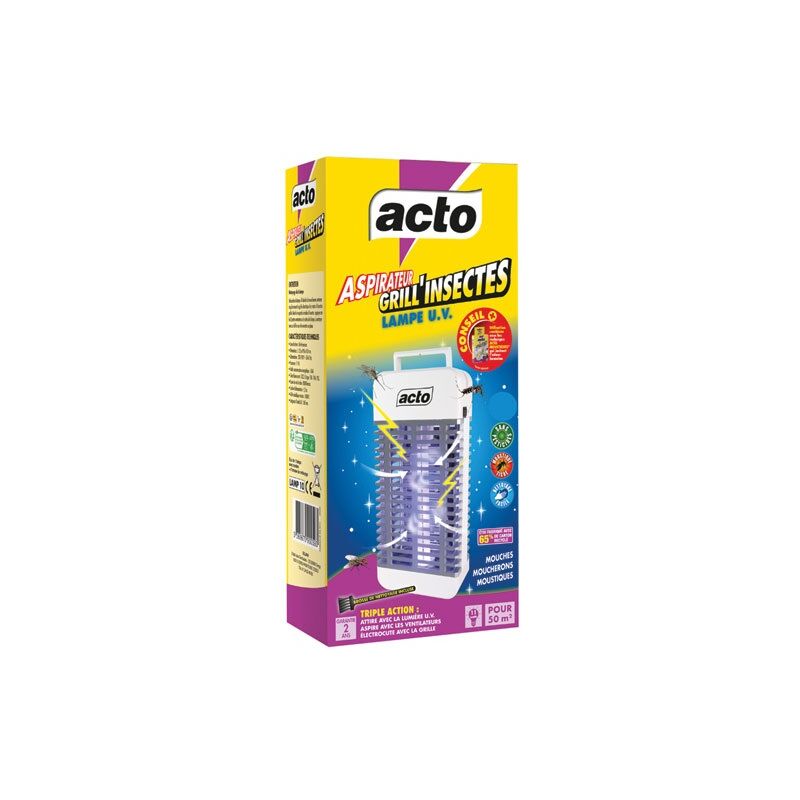 Acto - grill insectes à aspirateur et lampe uv 50m2
