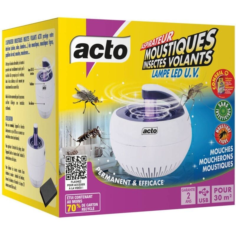 Acto - Aspirateur moustiques insectes volants lampe led u.v.