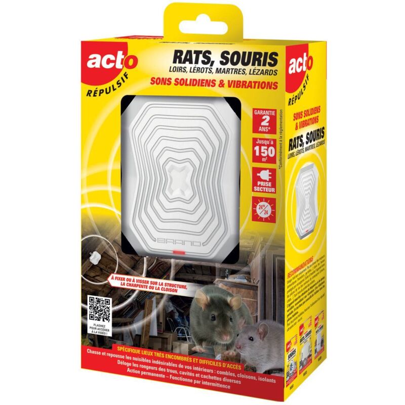 ACTO - Répulsif sons solidiens vibrations rats souris 150 m²