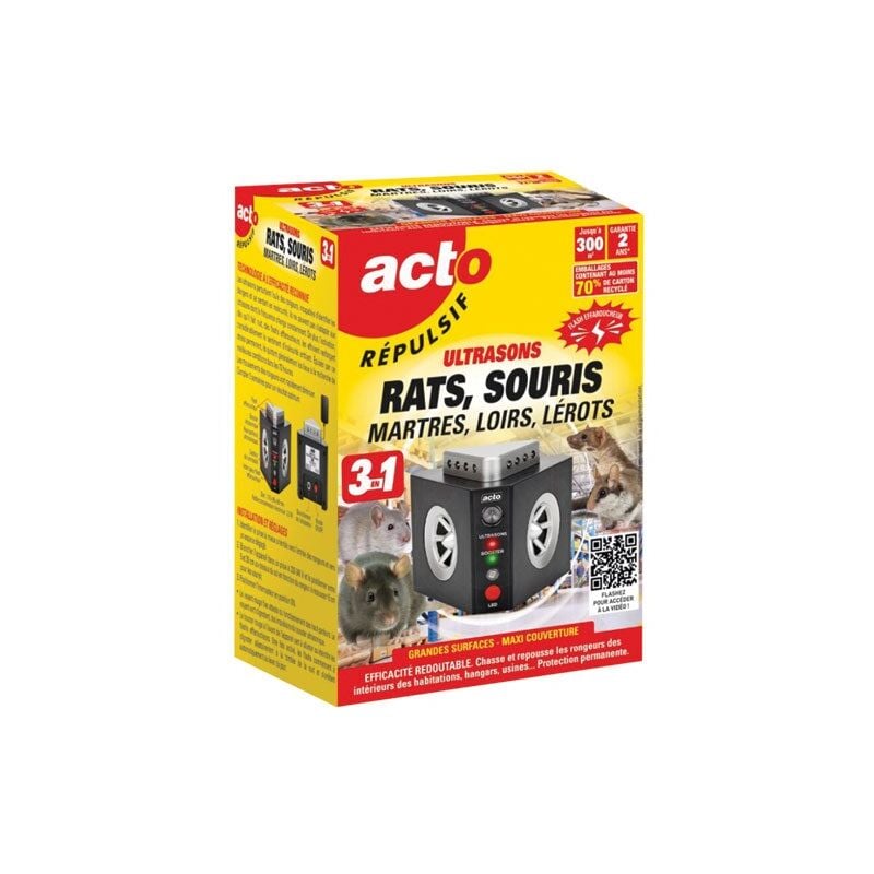 Acto - Repulsif ultrasons 3 en 1 maxi couverture grand angle 300m2