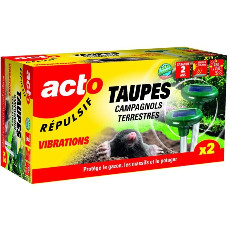 Acto - Répulsif taupes - Campagnols terrestres - Lot de 2 émetteurs couvrant jusqu'à 750m²