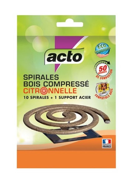 Acto - Spirale insecticide volants et support- citronnelle - lot de 10