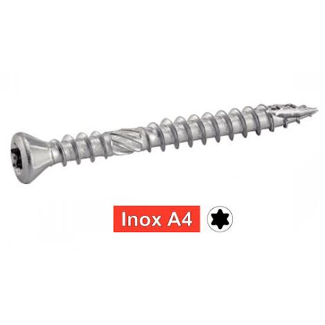 Acton – Vis terrasse inox A4 double filets 5 x 60 mm – Boîte de 200 – Résistantes à la corrosion pour terrasses bois – Tête réduite pour discrétion