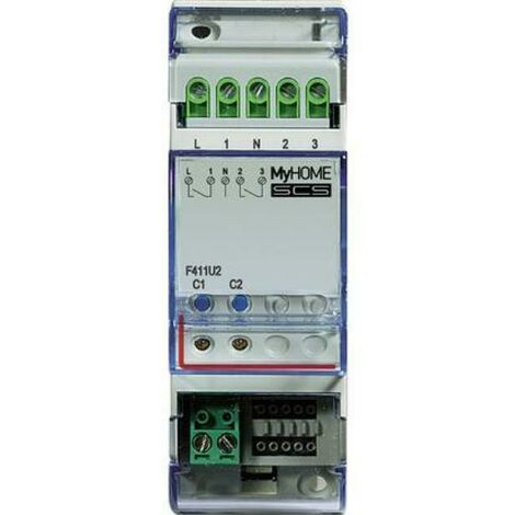 Actuador Bticino 2 canales independientes 2 módulos DIN F411U2