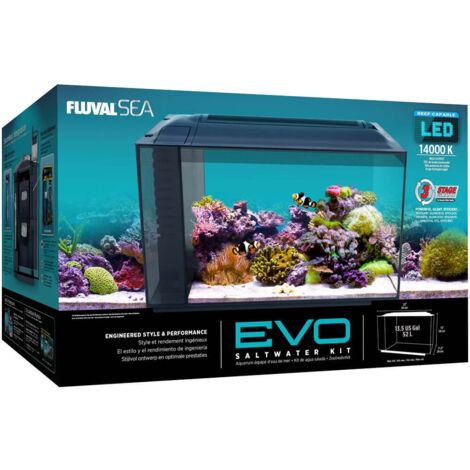 Acuario marino Fluval Evo 52L – Dimensiones 56x38,5x29 cm – Iluminación LED 14.000 K – Filtro de tres etapas con medios grandes