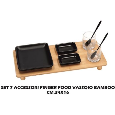 Ad Trend Set 7 Pz Finger Food e Vassoio Bambu 34 x 16 Cm Nero