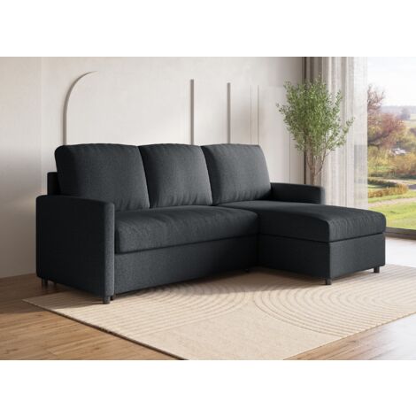 ADAM - Canapé d’angle réversible convertible coffre de rangement en tissu gris anthracite ADAM
