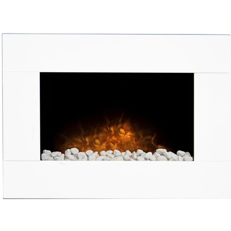 Adam Carina Electric Wall Mounted Fire with Pebbles & Remote Control in Pure White, 32 Inch
